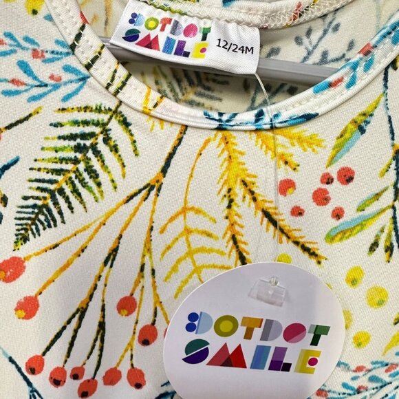 Dot Dot Smile Girls' White Yellow Green Cottage Core Sweet Floral Dress 12/24M - Picture 4 of 6